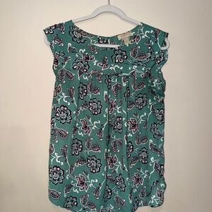 LOFT Teal and Pink Floral Blouse